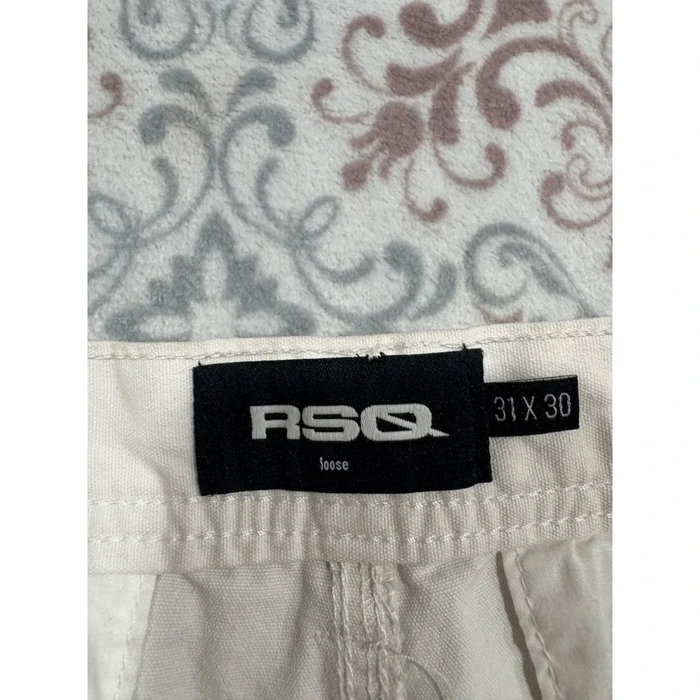 RSQ Loose Fit Cargo Pants Mens 31x30 Cream Off White Cotton Utility Wide Leg
